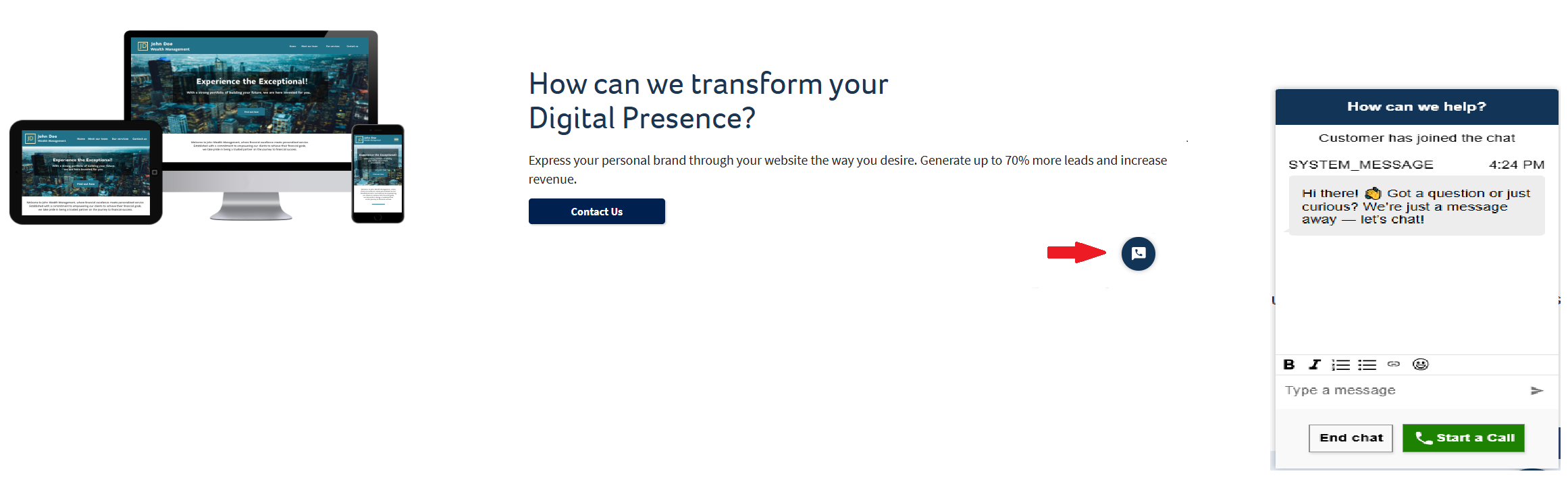 Digital Agent website with click to chat